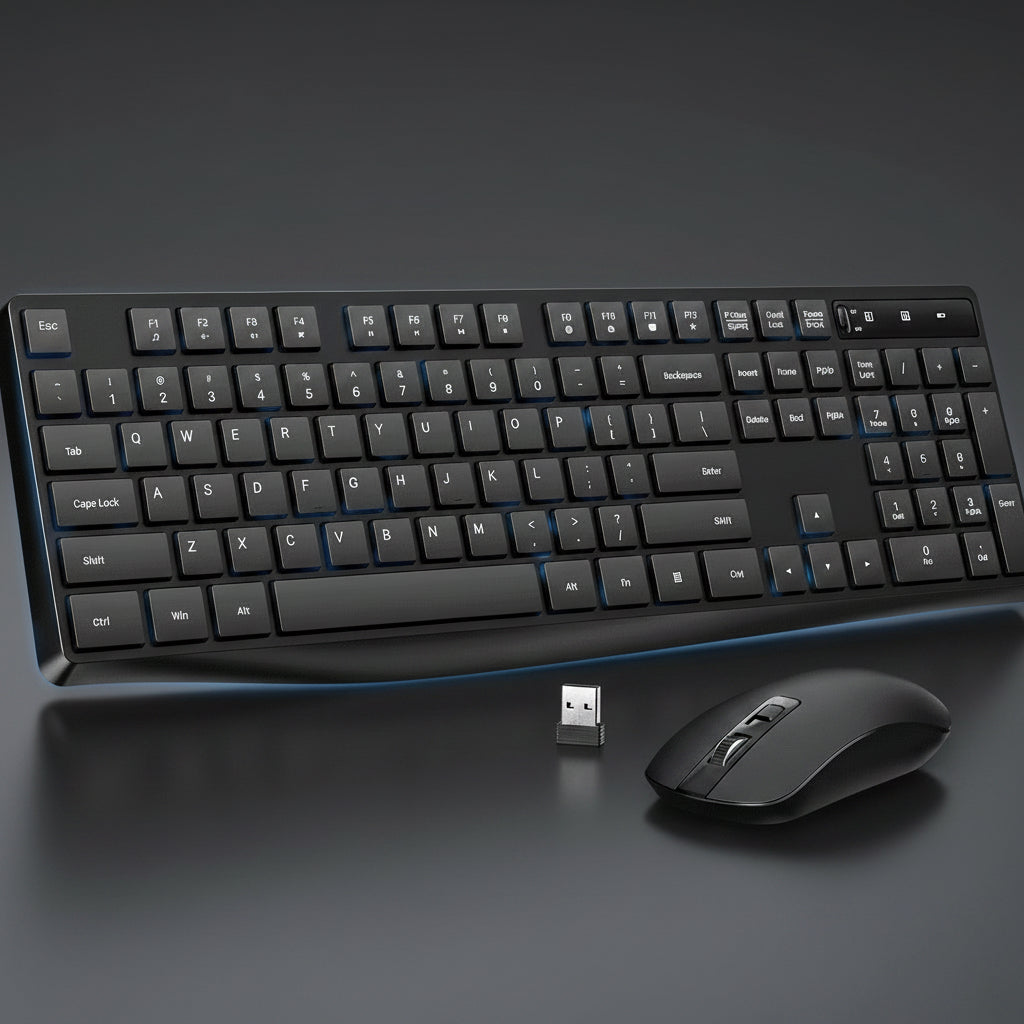 Wireless Keyboard and Mouse Combo, 104 Full-Size Adjustable Keyboard with Battery Indicator, Compact Computer Keyboard, Silent Mouse, 3 DPI, Easy to Use, for Windows, Chrome, Laptop, Computer